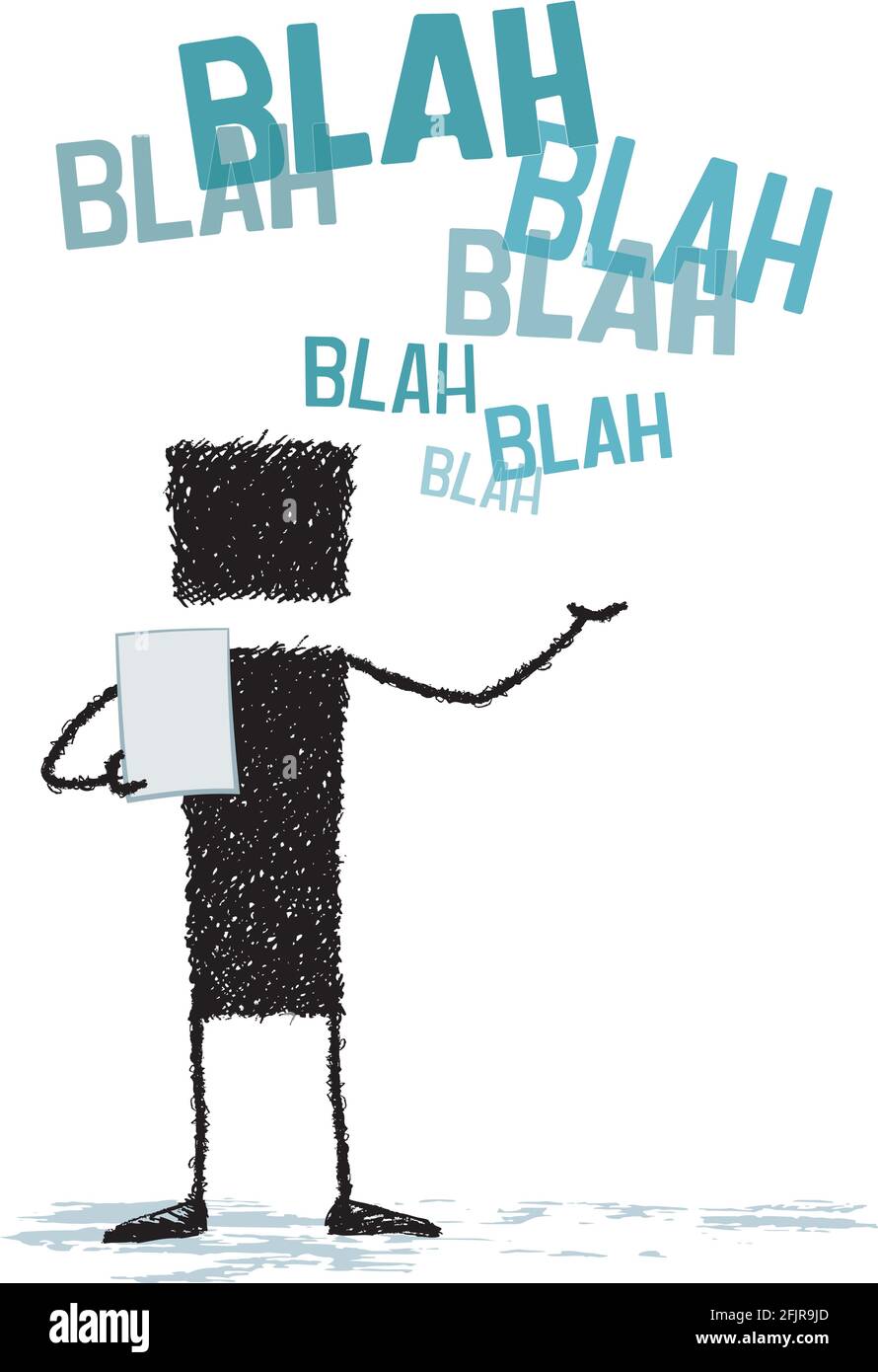 Un bâton de conversation figure, tenant dans sa main plusieurs feuilles de papier. Illustration de Vecteur