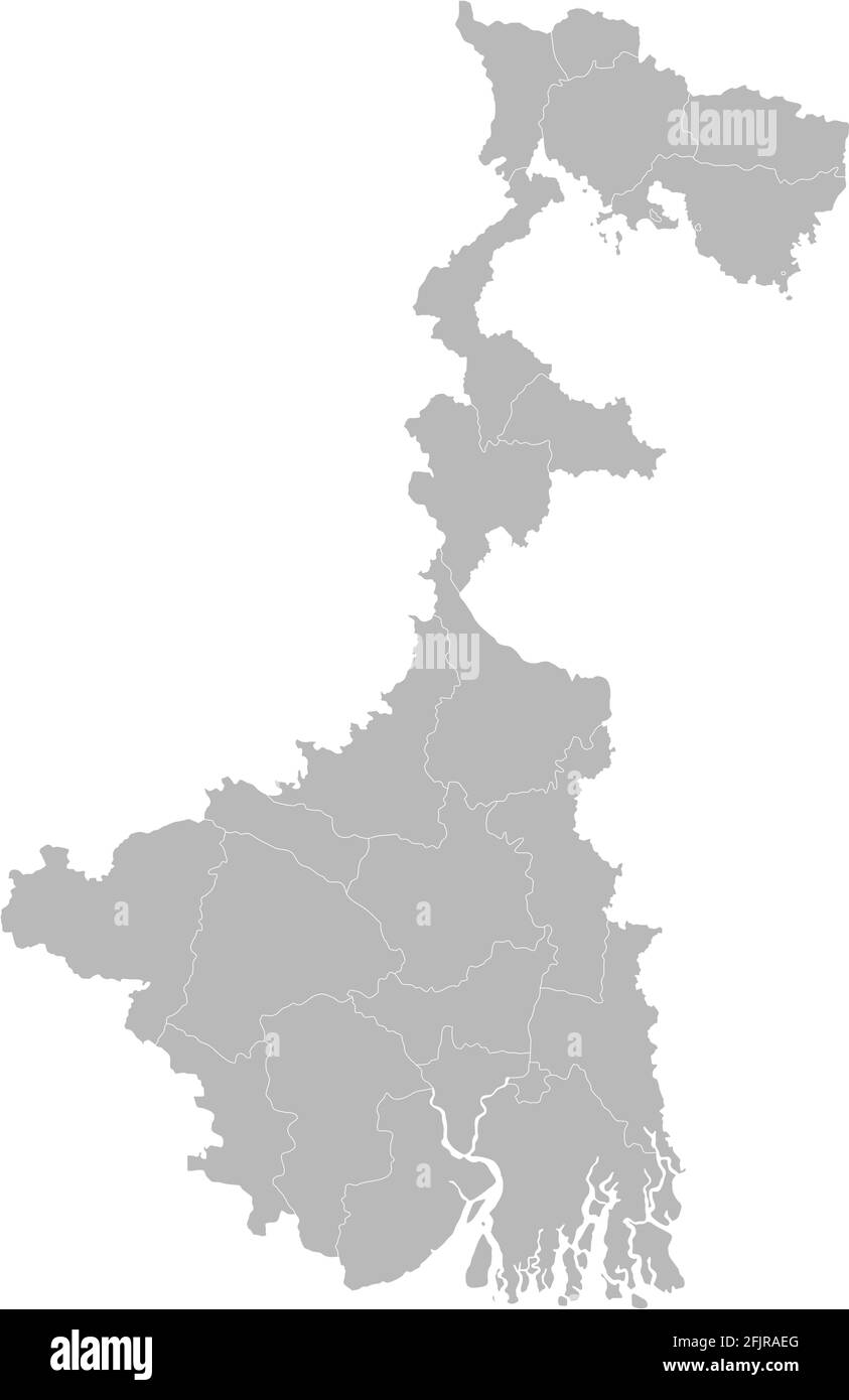 Carte des districts du Bengale occidental. État indien. Arrière-plan gris. Illustration de Vecteur
