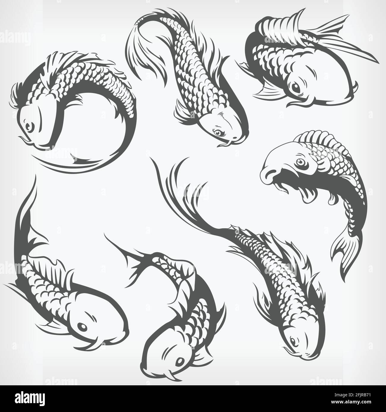 Silhouette Japanese Carp Koi Fish Stencil Swimming Vector Drawing Illustration de Vecteur