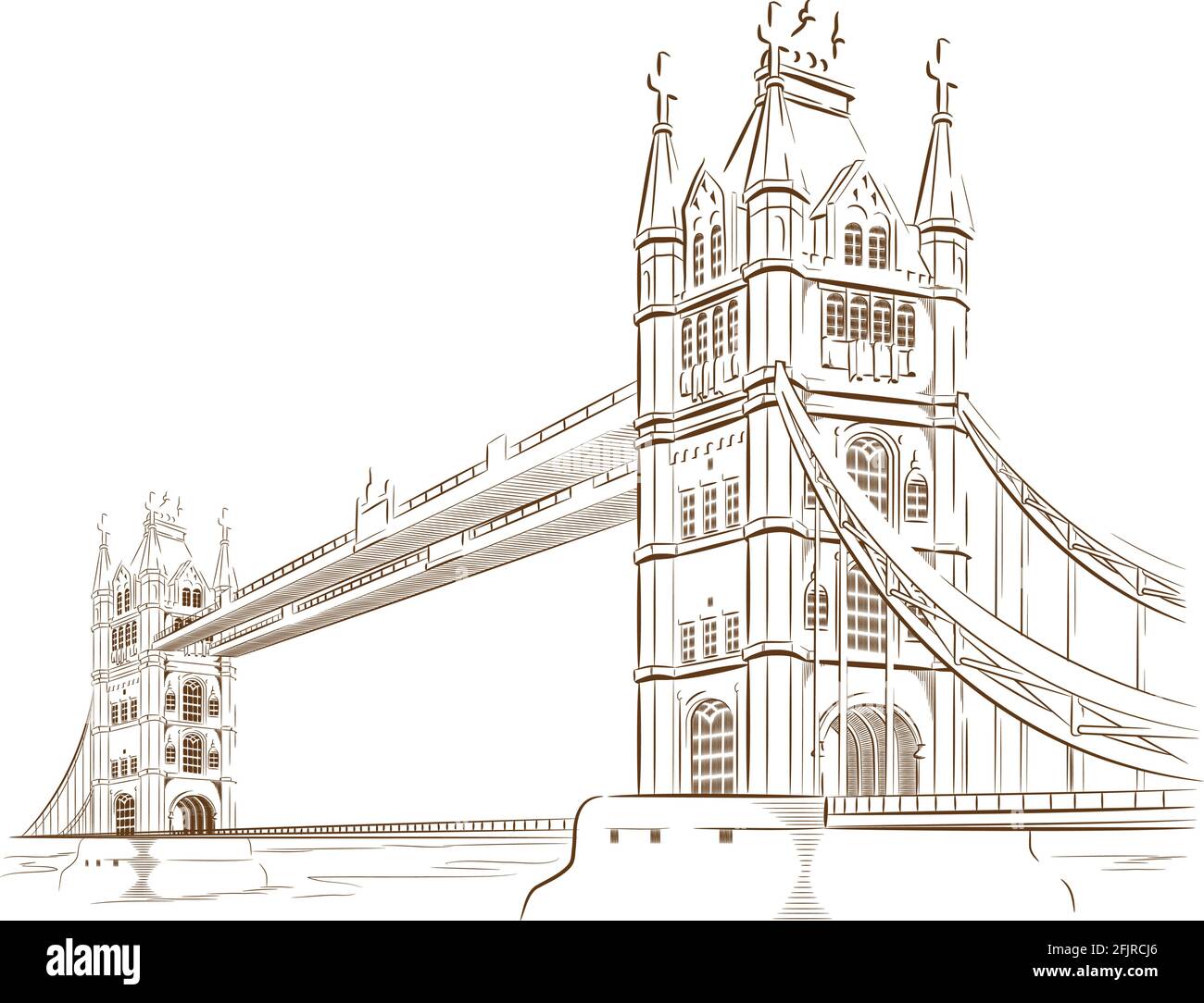 Croquis Doodle London Bridge Landmark Travel destination Outline Illustration de Vecteur