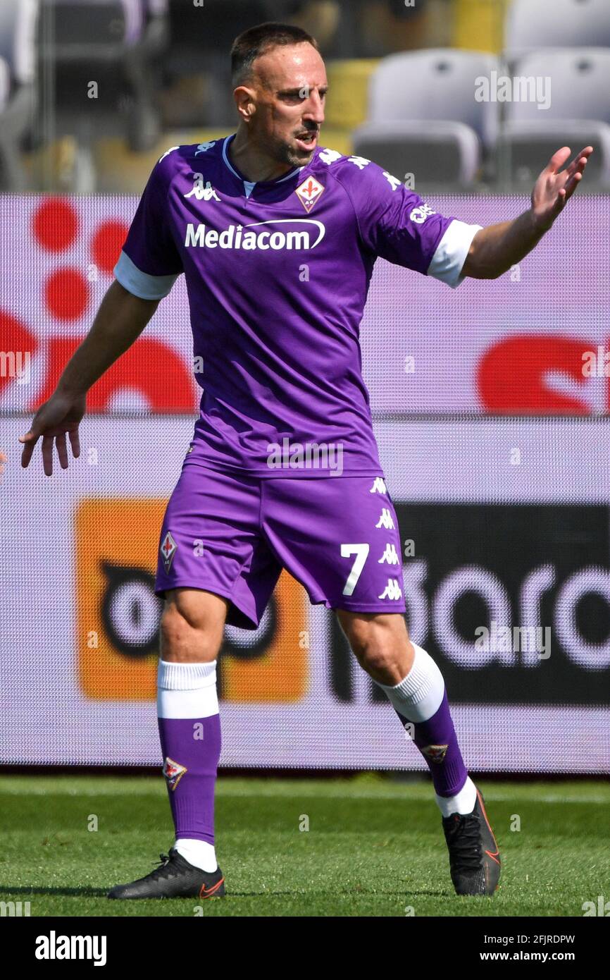 Florence, Italie. 25 avril 2021. Franck Ribery de l'ACF Fiorentina réagit au cours de la série UN match de football entre l'ACF Fiorentina et le Juventus FC au stade Artemio Franchi de Firenze (Italie), le 25 avril 2021. Photo Andrea Staccioli/Insidefoto crédit: Insidefoto srl/Alamy Live News Banque D'Images