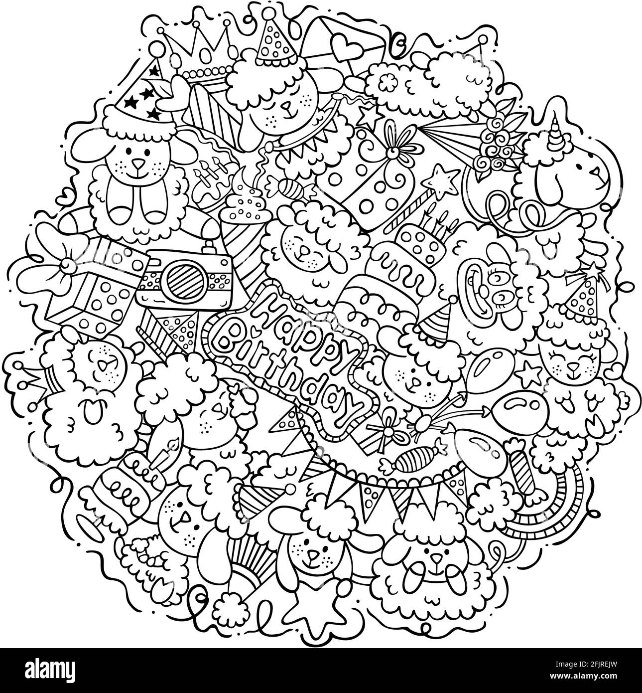Page De Coloriage De Mouton Joyeux Anniversaire Rond Doodle Photo Stock Alamy Page De Coloriage De Mouton Joyeux Anniversaire Rond Doodle Photo Stock Alamy