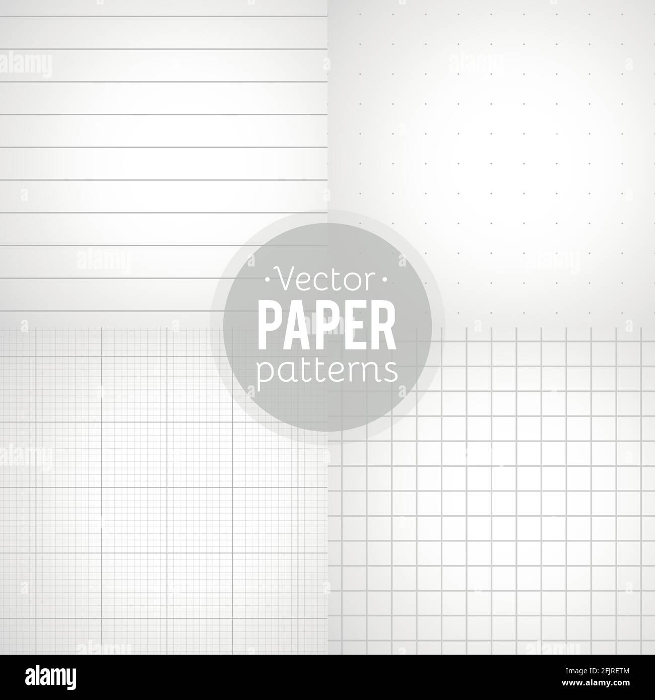 Jeu vectoriel de motifs de papier. Papiers lignés, en pointillés, au millimètre et au carré. Illustration vectorielle, conception plate Illustration de Vecteur
