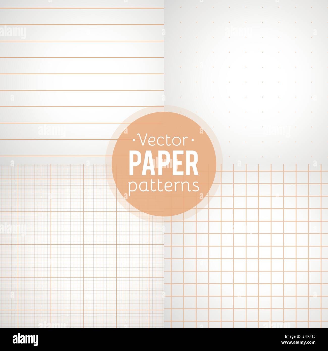 Jeu vectoriel de motifs de papier. Papiers lignés, en pointillés, au millimètre et au carré. Illustration vectorielle, conception plate Illustration de Vecteur