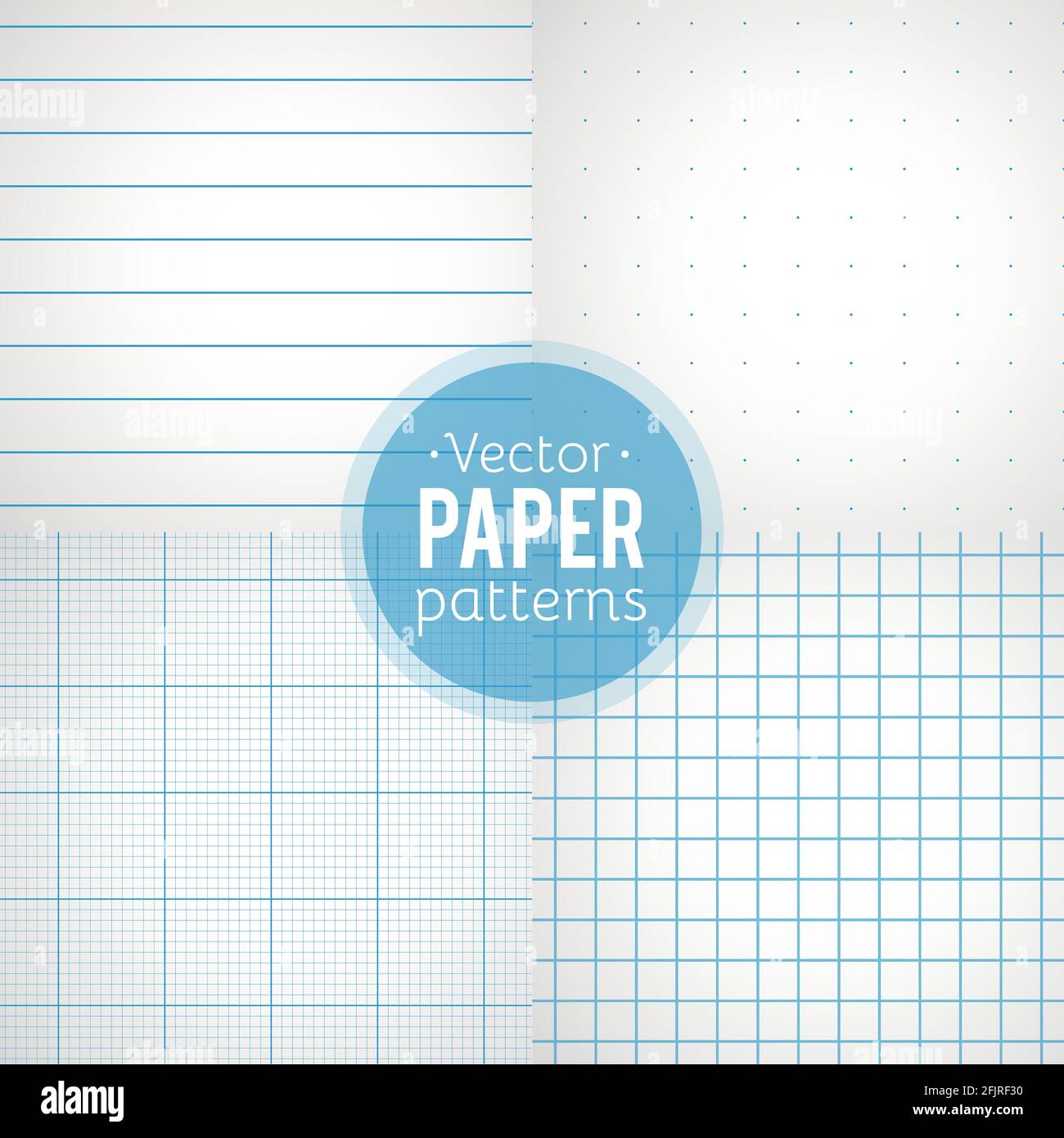 Jeu vectoriel de motifs de papier. Papiers lignés, en pointillés, au millimètre et au carré. Illustration vectorielle, conception plate Illustration de Vecteur