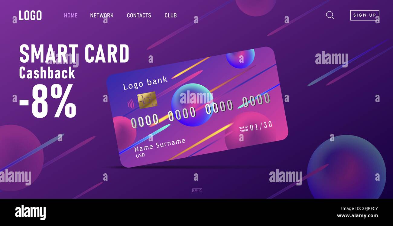 Bannière Web de banque en ligne pour la page d'arrivée avec crédit réaliste carte et arrière-plan fluorescent abstrait Illustration de Vecteur