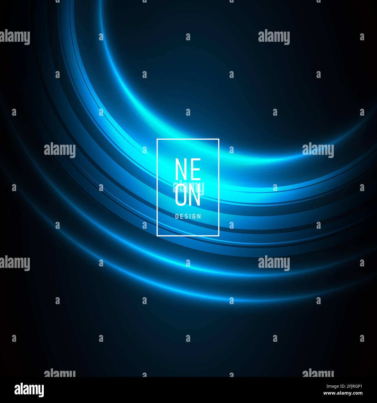 Toile de fond de carte ou de bannière web avec une courbe lumineuse au néon, une lumière bleue lumineuse avec cadre et texte au néon Illustration de Vecteur