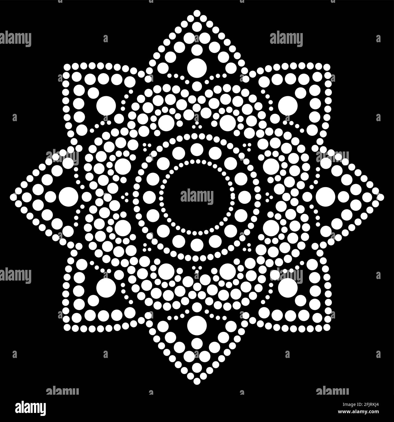 Vecteur de peinture à points mandala ethnique, dessin traditionnel aborigène de peinture à points, décoration ethnique florale de l'Australie en blanc sur fond noir Illustration de Vecteur