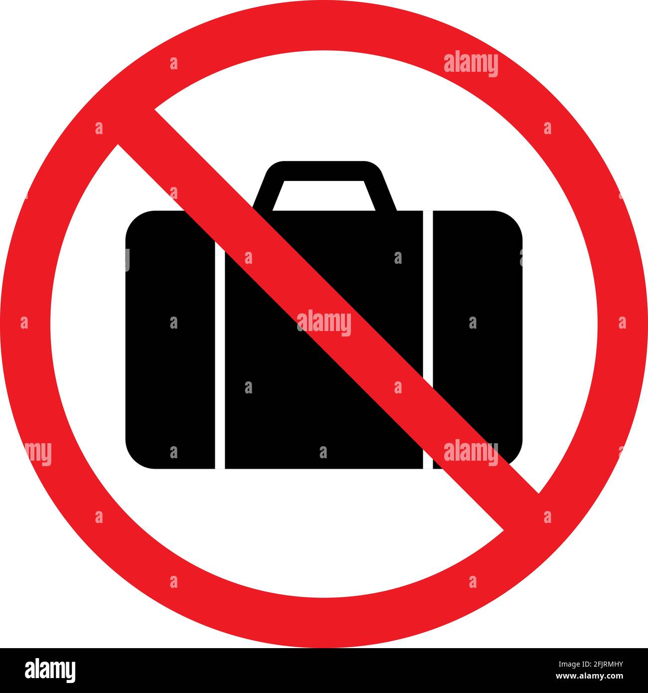 Icône d'interdiction de bagages. Pas de signe de bagages. La valise est  interdite. Arrêter ou interdire le signe vectoriel rond rouge. Panneau «  bagages interdits ». Concept de voyage Image Vectorielle Stock -