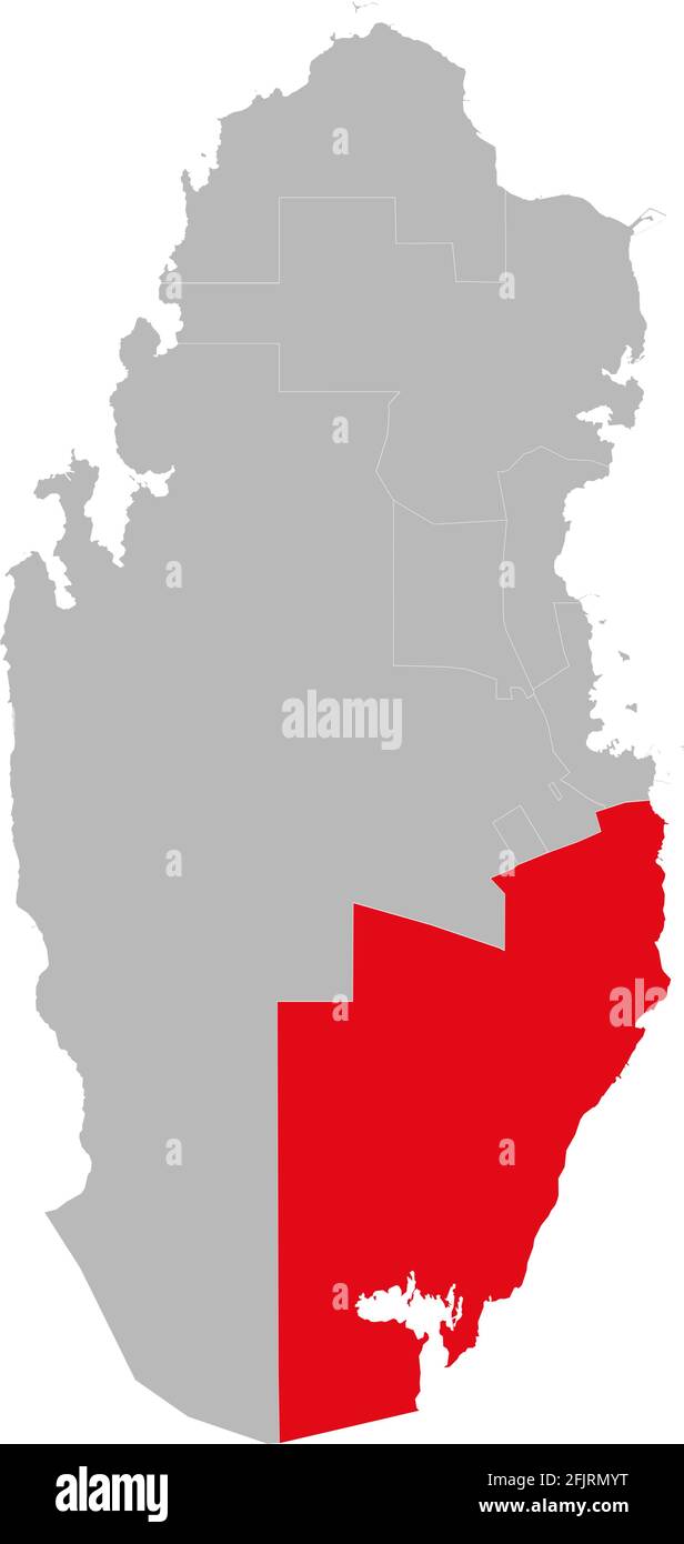 Province d'Al Wakra isolée sur la carte du Qatar. Arrière-plans géographiques. Illustration de Vecteur