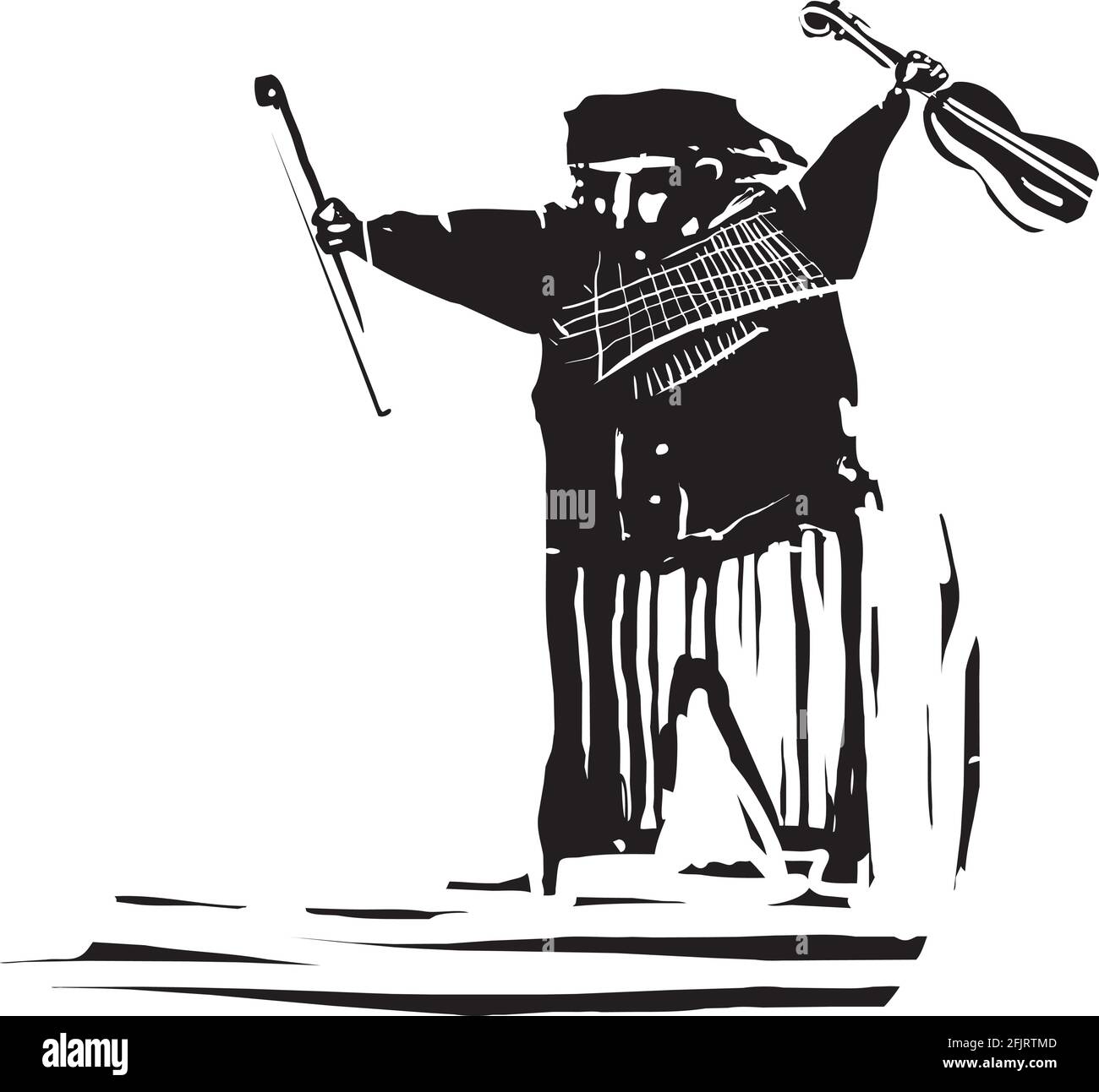 Image de style expressionniste de coupe de bois d'un homme gitan avec un violon Illustration de Vecteur