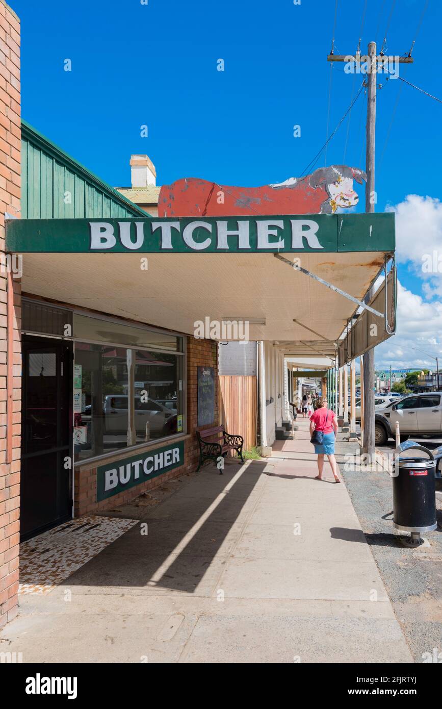 La boutique Butcher locale dans la rue principale de Braidwood dans les plateaux sud de la Nouvelle-Galles du Sud, en Australie Banque D'Images