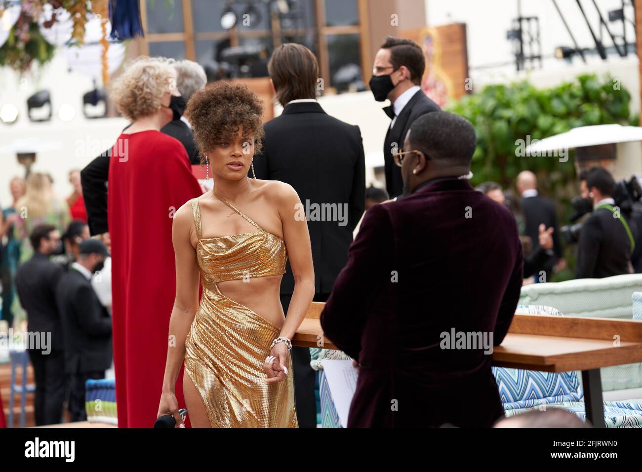 Los Angeles, États-Unis. 25 avril 2021. Andra Day, nominée à Oscar®, arrive sur le tapis rouge de la 93e Oscars® à Union Station à Los Angeles, CA, le dimanche 25 avril 2021. (Photo avec la permission de Troy Harvey/A.M.P.A.S. via Credit: SIPA USA/Alamy Live News Banque D'Images