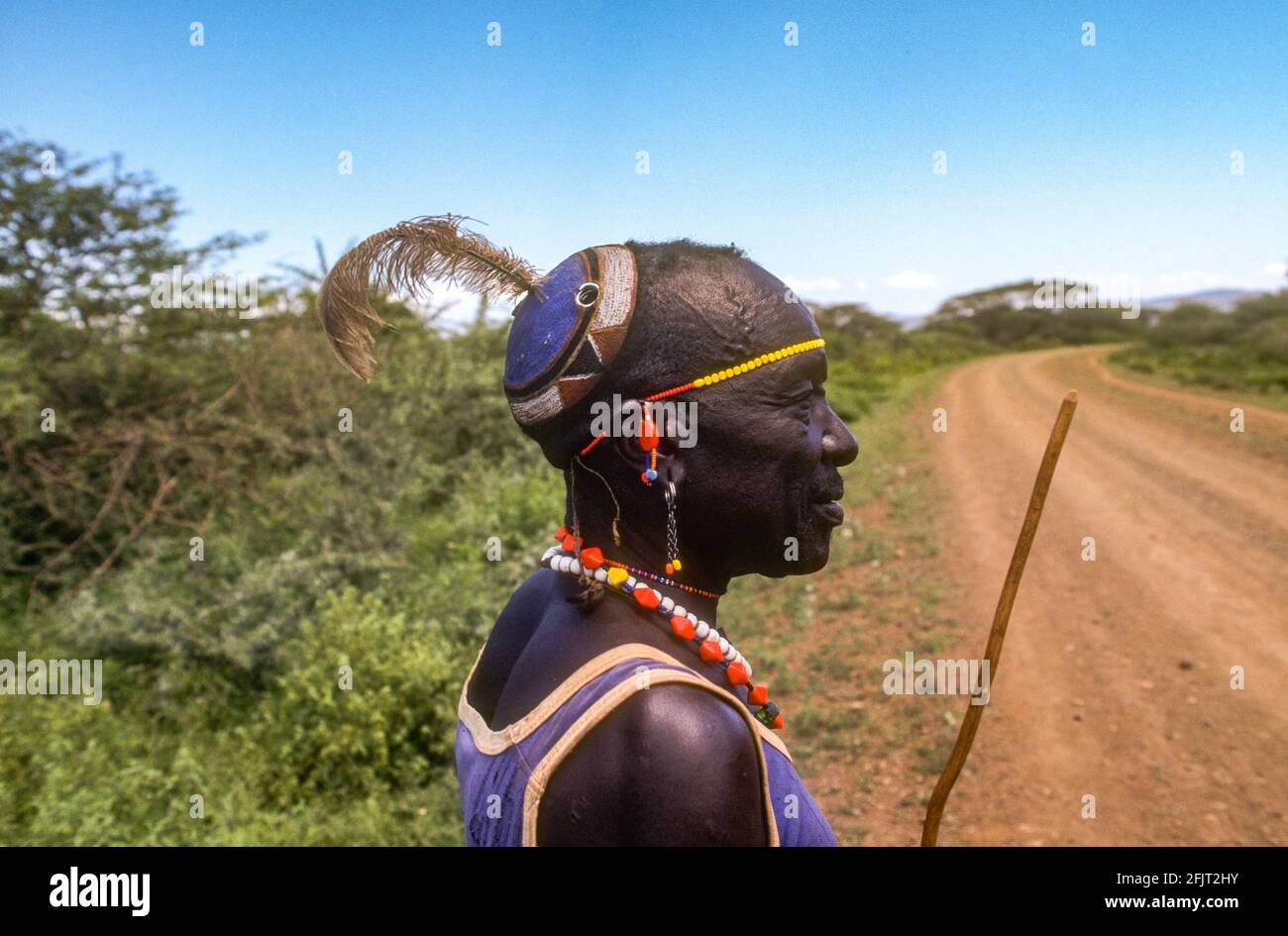 Pokot homme avec le style traditionnel des cheveux les Pokot gens (Également orthographié Pokoot) Vivez dans le comté de West Pokot et le comté de Baringo au Kenya Et dans le Pokot Di Banque D'Images