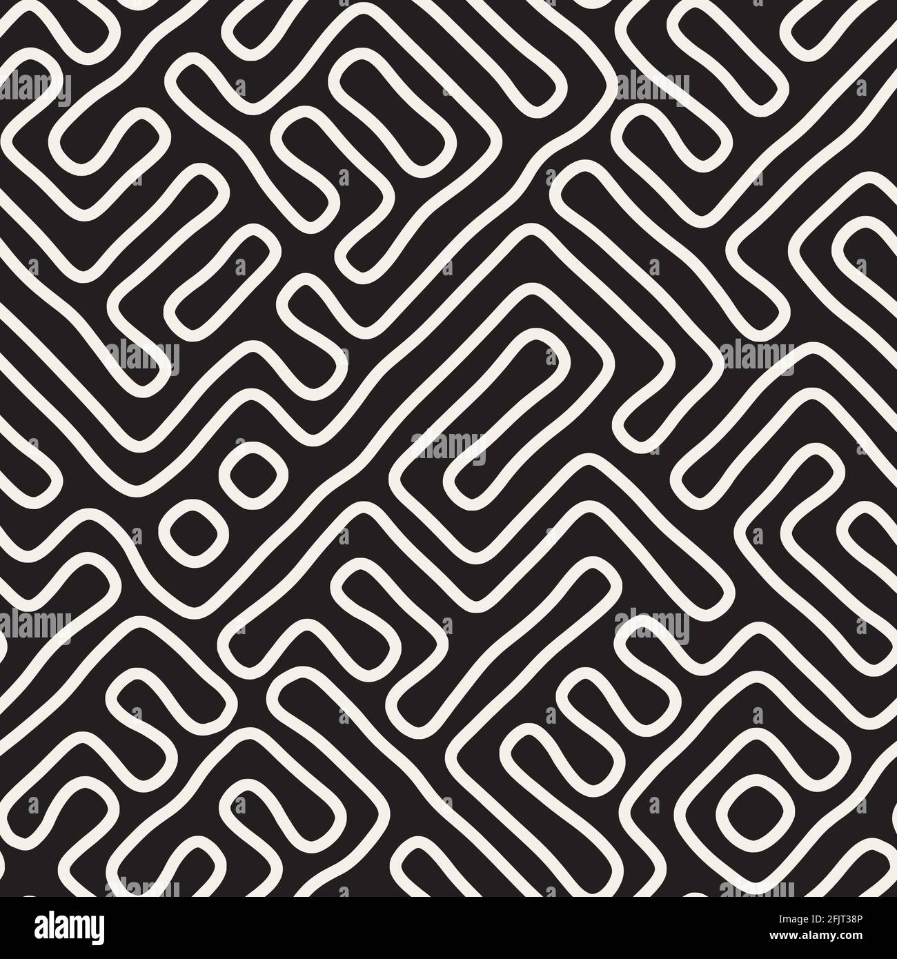 Motif vectoriel tendance sans couture. Texture de formes organiques monochromes. Arrière-plan abstrait arrondi lignes désordonnées. Illustration de Vecteur