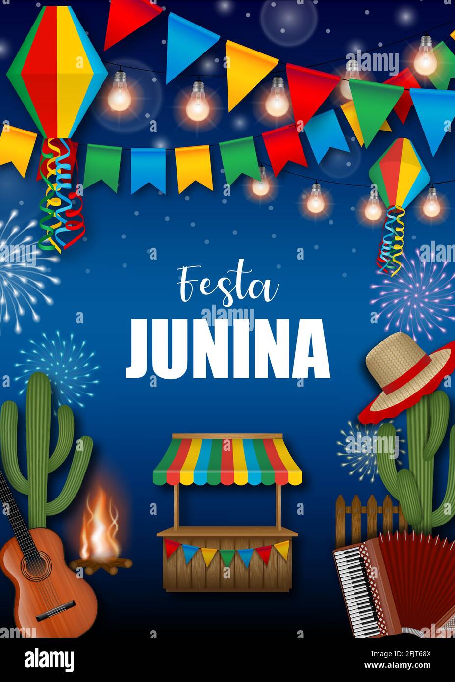 Fond Festa Junina. Affiche du festival brésilien de juin. Illustration de Vecteur