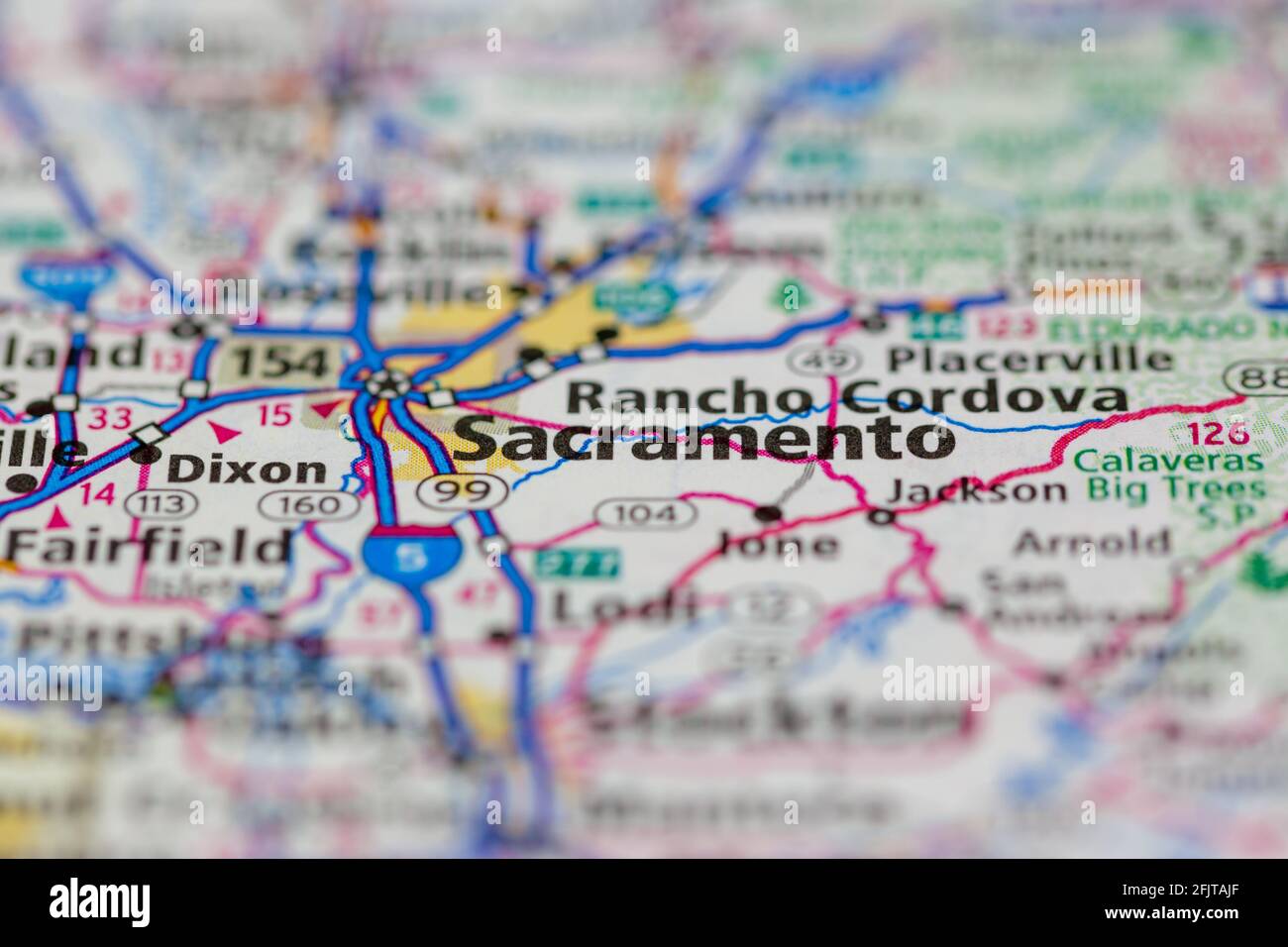 Sacramento California USA et ses environs sont représentés sur une route Carte ou carte géographique Banque D'Images