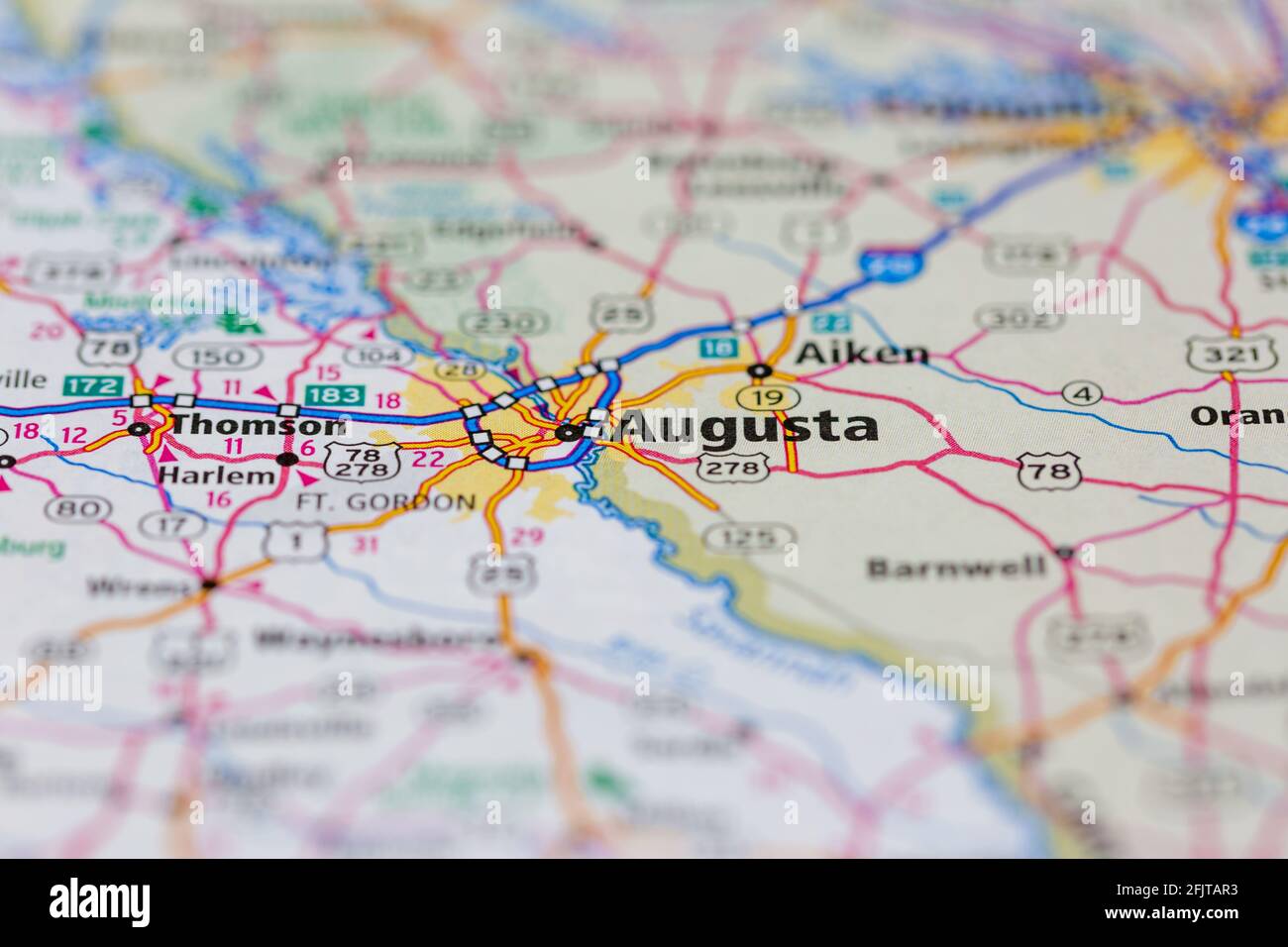 Augusta Georgia USA et ses environs sont représentés sur une route Carte ou carte géographique Banque D'Images