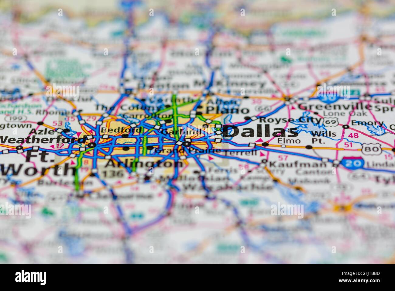 Dallas Texas USA et ses environs sont représentés sur une route Carte ou carte géographique Banque D'Images