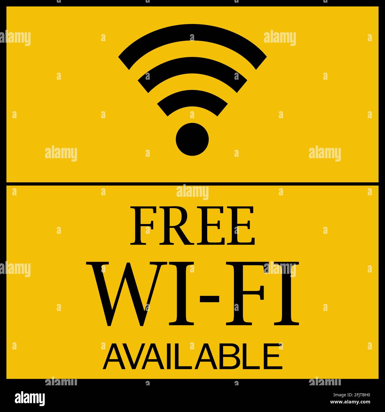Signe Wi-Fi gratuit disponible. Noir sur fond jaune. Icône réseau sans fil. Illustration de Vecteur