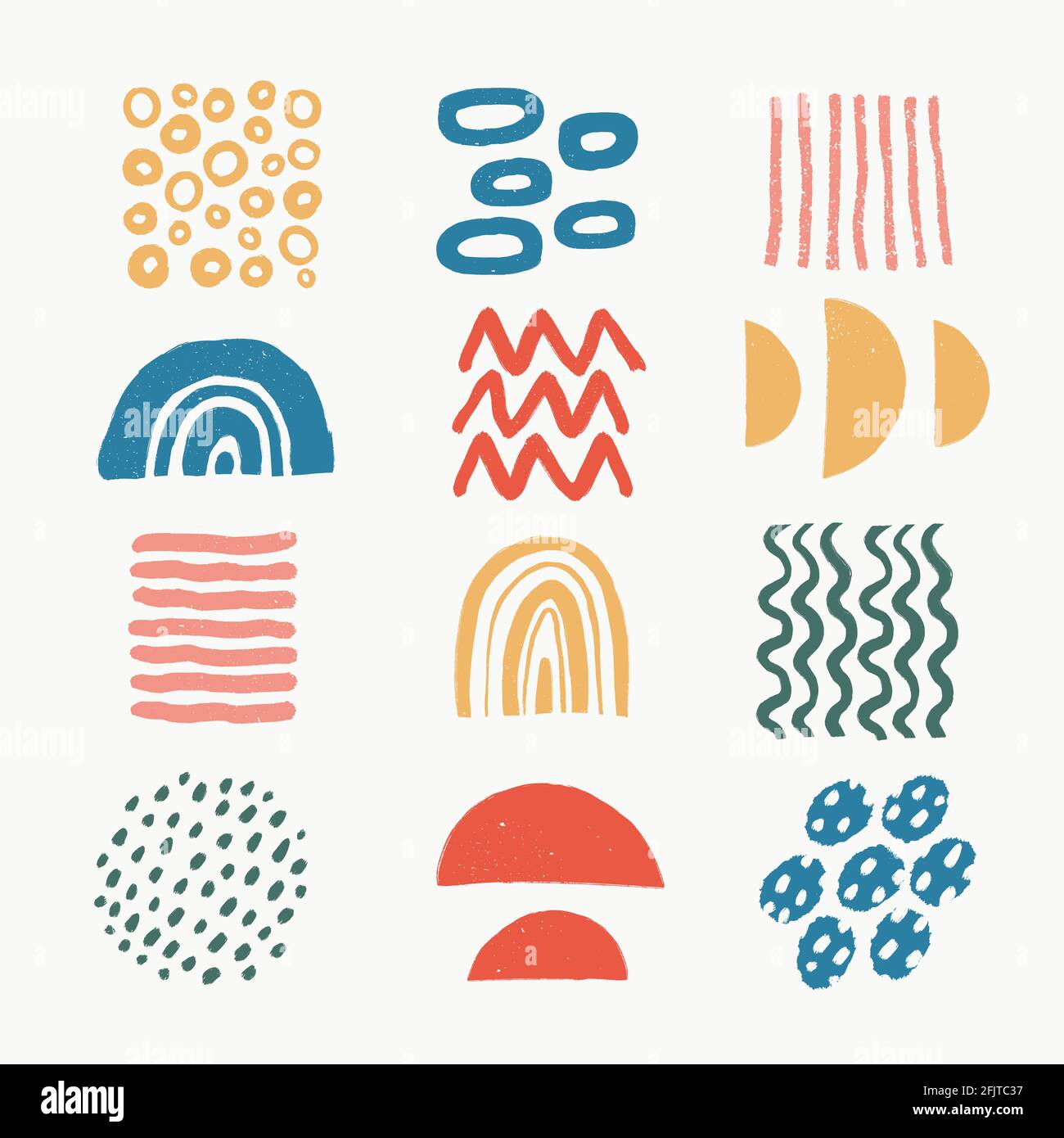 Ensemble d'œuvres d'art abstrait. Différentes formes et éléments organiques modernes dans un style vintage avec texture grunge. Collection de vecteurs d'art abstrait dessinés à la main Illustration de Vecteur