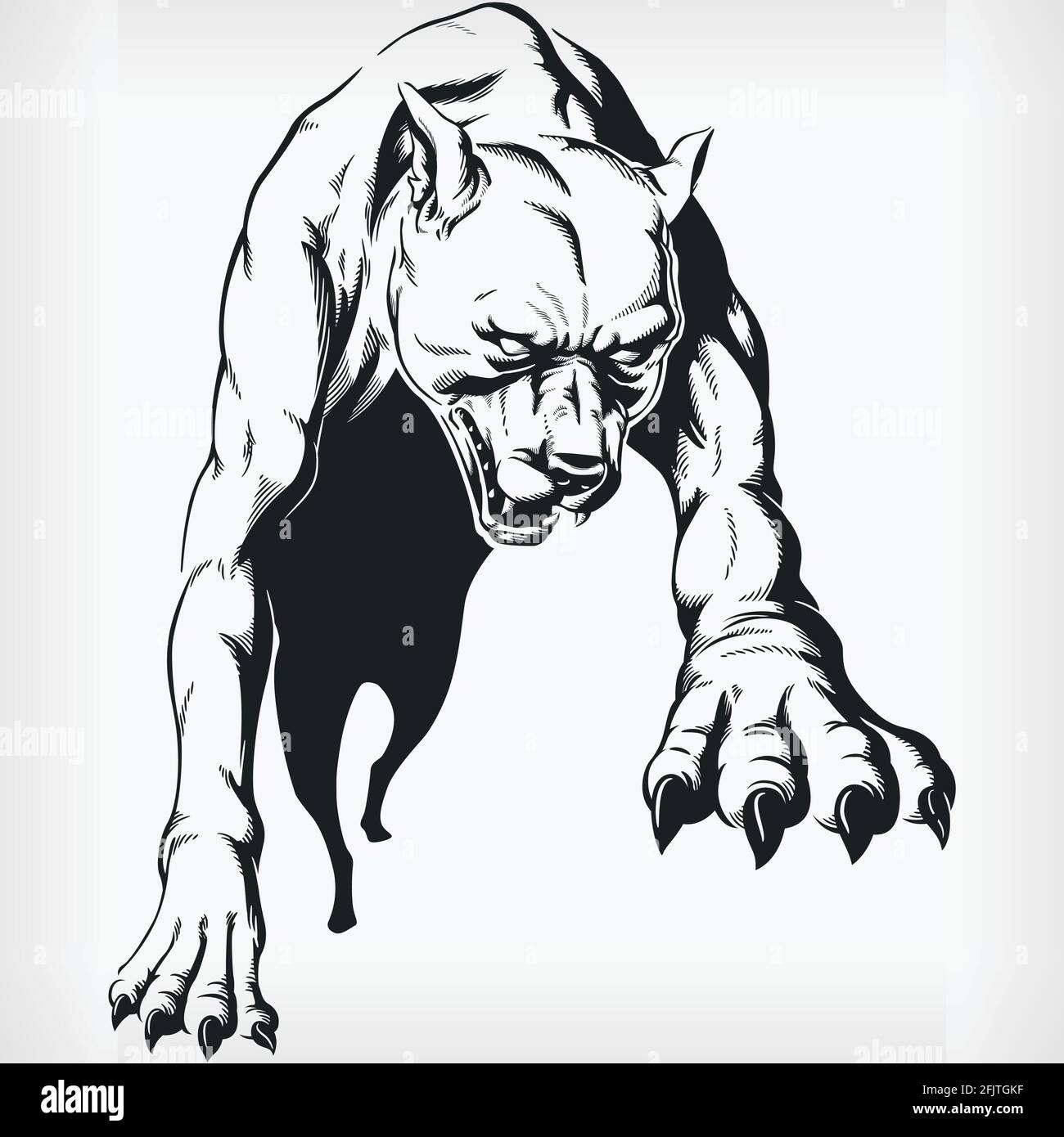 Silhouette Jumping Pitbull agressif Bog Stencil vue de face dessin Illustration de Vecteur