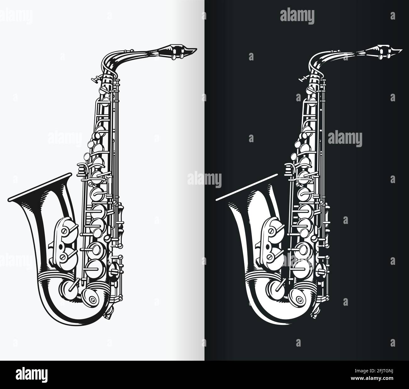 Silhouette Jazz ténor saxophone musique Stencil Schéma vectoriel isolé Illustration de Vecteur
