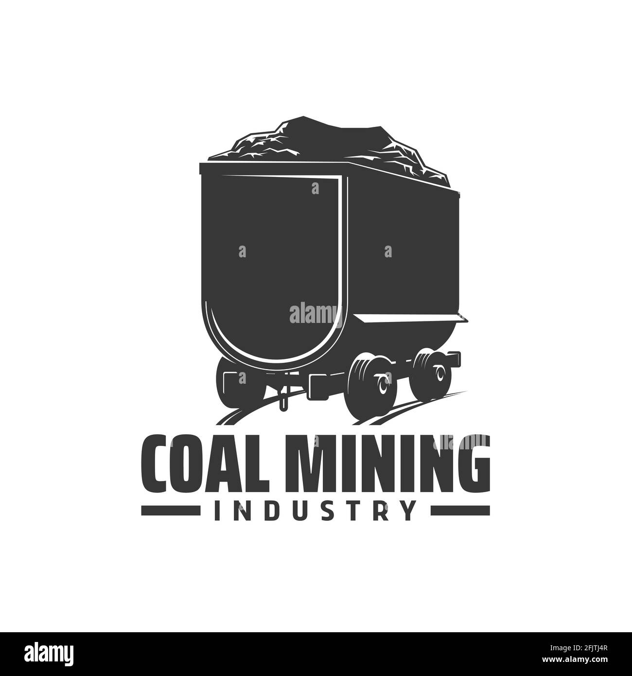 Icône de l'industrie minière du charbon, emblème Vector chariot de mine sur rails. Matériel de mineur, chariot de chemin de fer avec une ressource minérale fossile isolée sur le backgrou blanc Illustration de Vecteur
