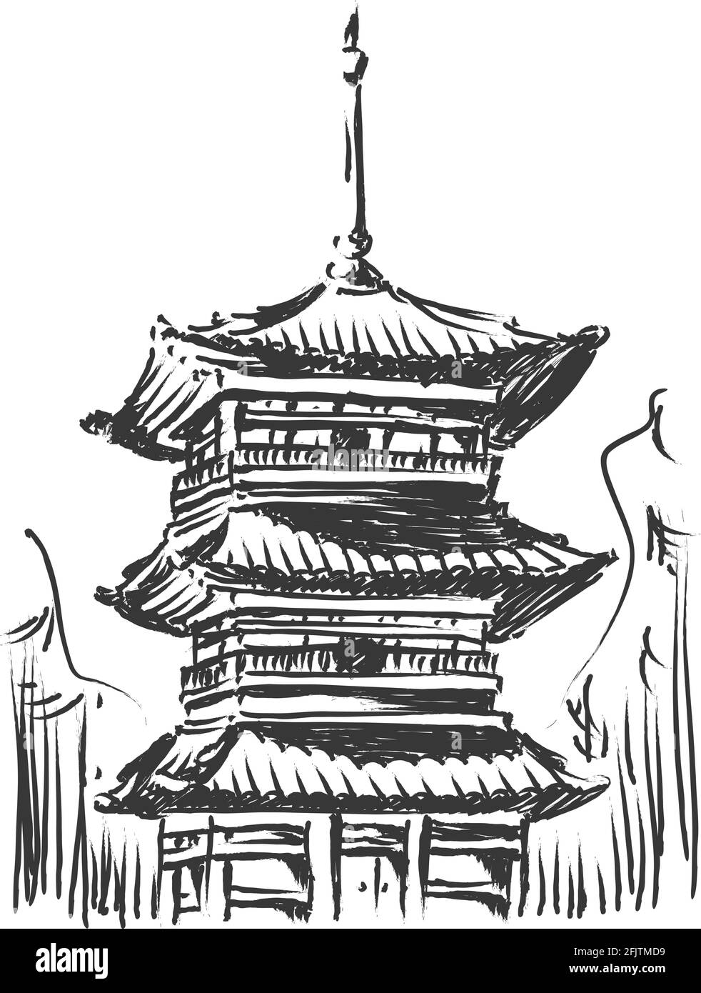 Esquisse Doodle Kiyomizu Temple Landmark Japan destination Outline Illustration de Vecteur