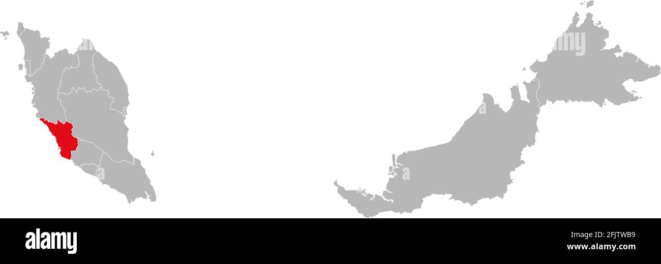 Etat de Selangor isolé sur la carte de la malaisie. Arrière-plan gris. Concepts et antécédents professionnels. Illustration de Vecteur