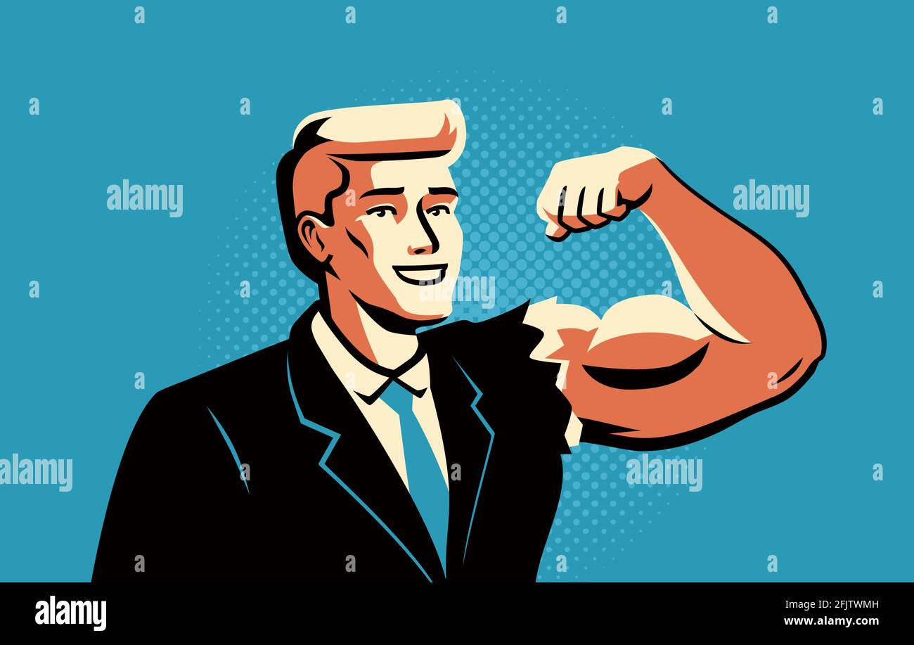 Homme d'affaires réussi avec des muscles. Illustration d'un vecteur de concept commercial réussi Illustration de Vecteur