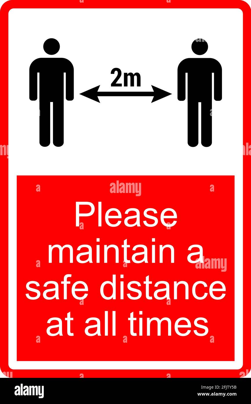 Veuillez maintenir une distance de sécurité de 2 mètres. Signes et symboles de sécurité. Illustration de Vecteur