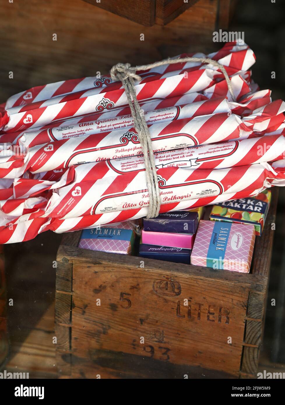 Canne à sucre, Polkagris, Gränna, Suède. Banque D'Images