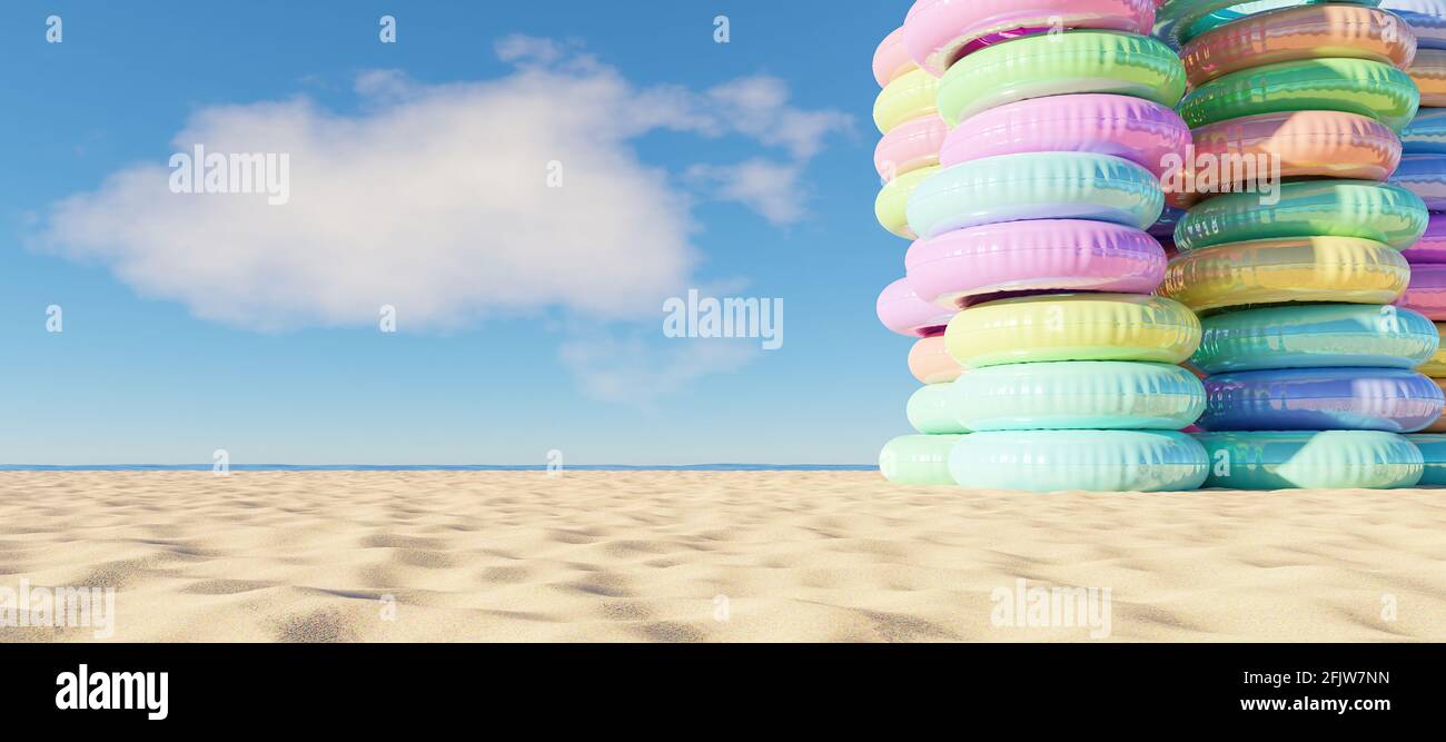 tour d'anneaux gonflables sur la plage Banque D'Images