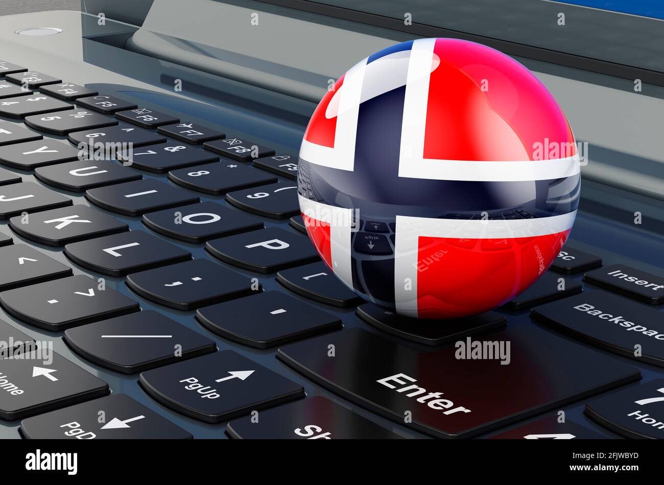 Drapeau norvégien sur le clavier de l'ordinateur portable. Commerce en ligne, e-éducation, shopping en Norvège concept. Rendu 3D Banque D'Images