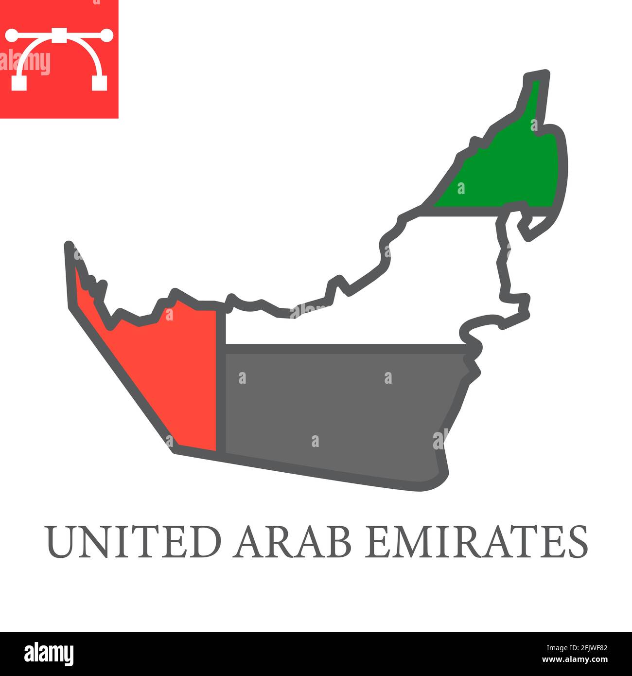 Carte des Émirats arabes Unis icône de ligne de couleur de carte Illustration de Vecteur