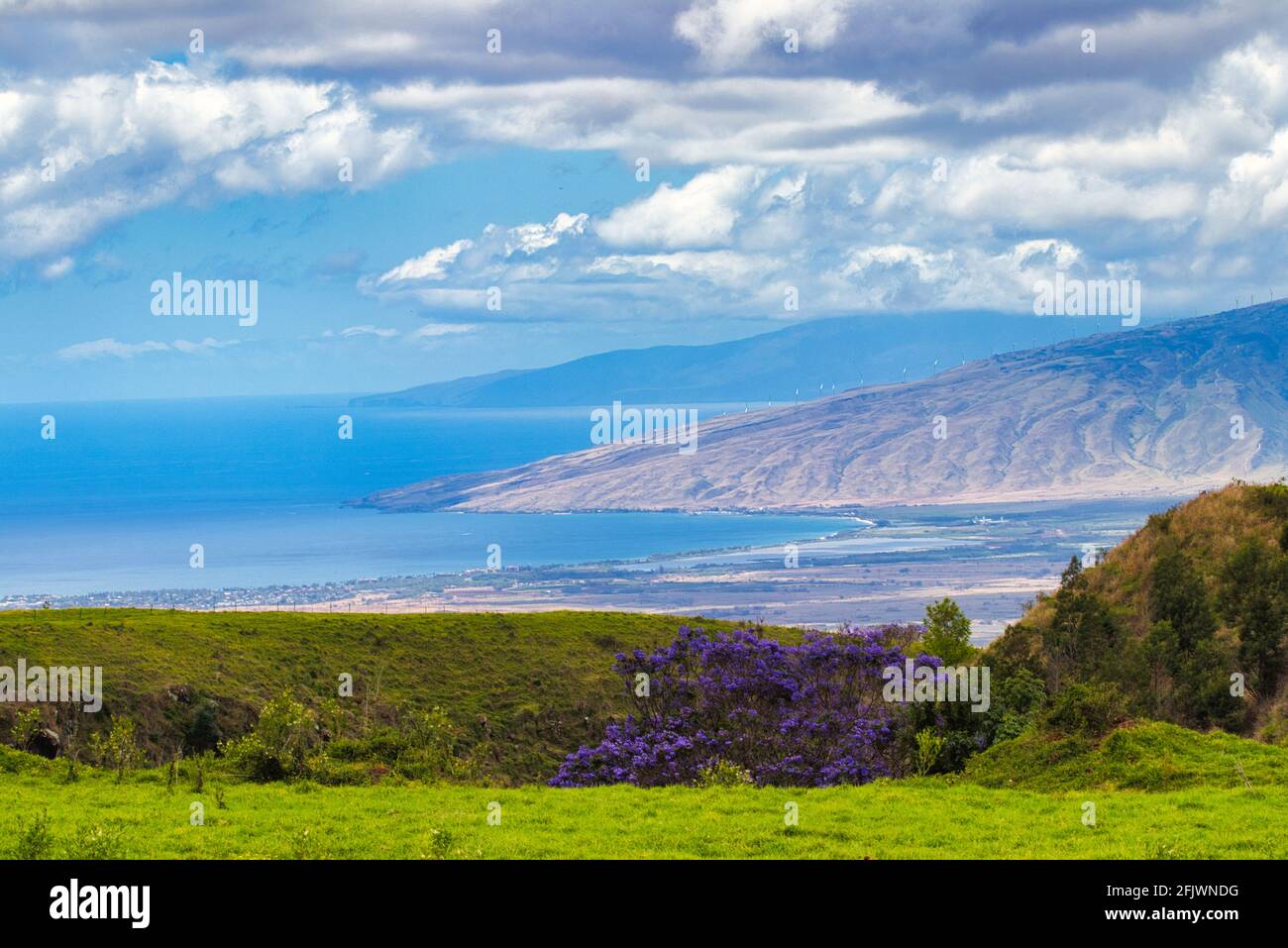 Vue sur la côte ouest de maui depuis le nord du pays de kula. Banque D'Images