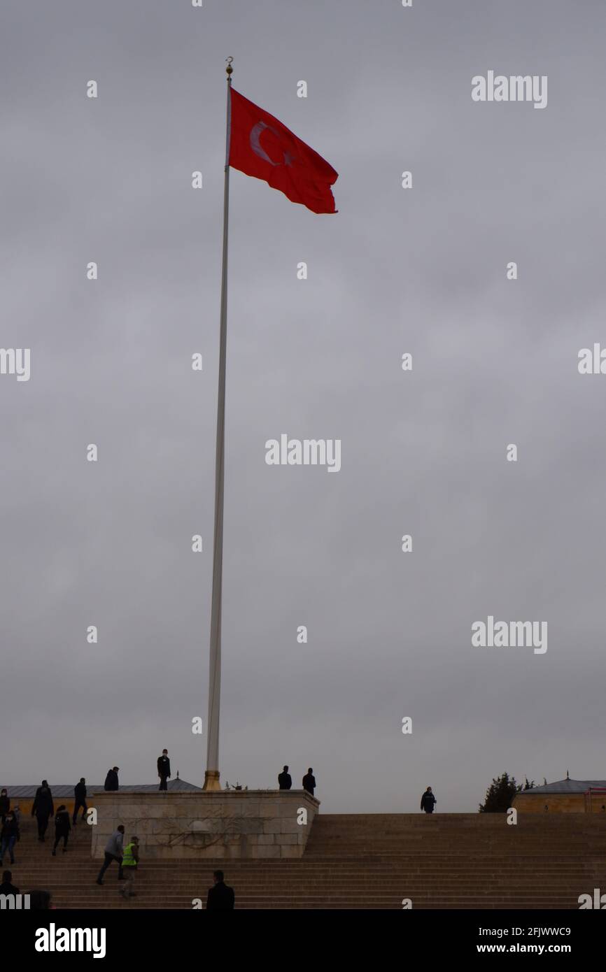 Drapeau principal d'Anıtkabir (Mausolée d'Atatürk) - Ankara Banque D'Images