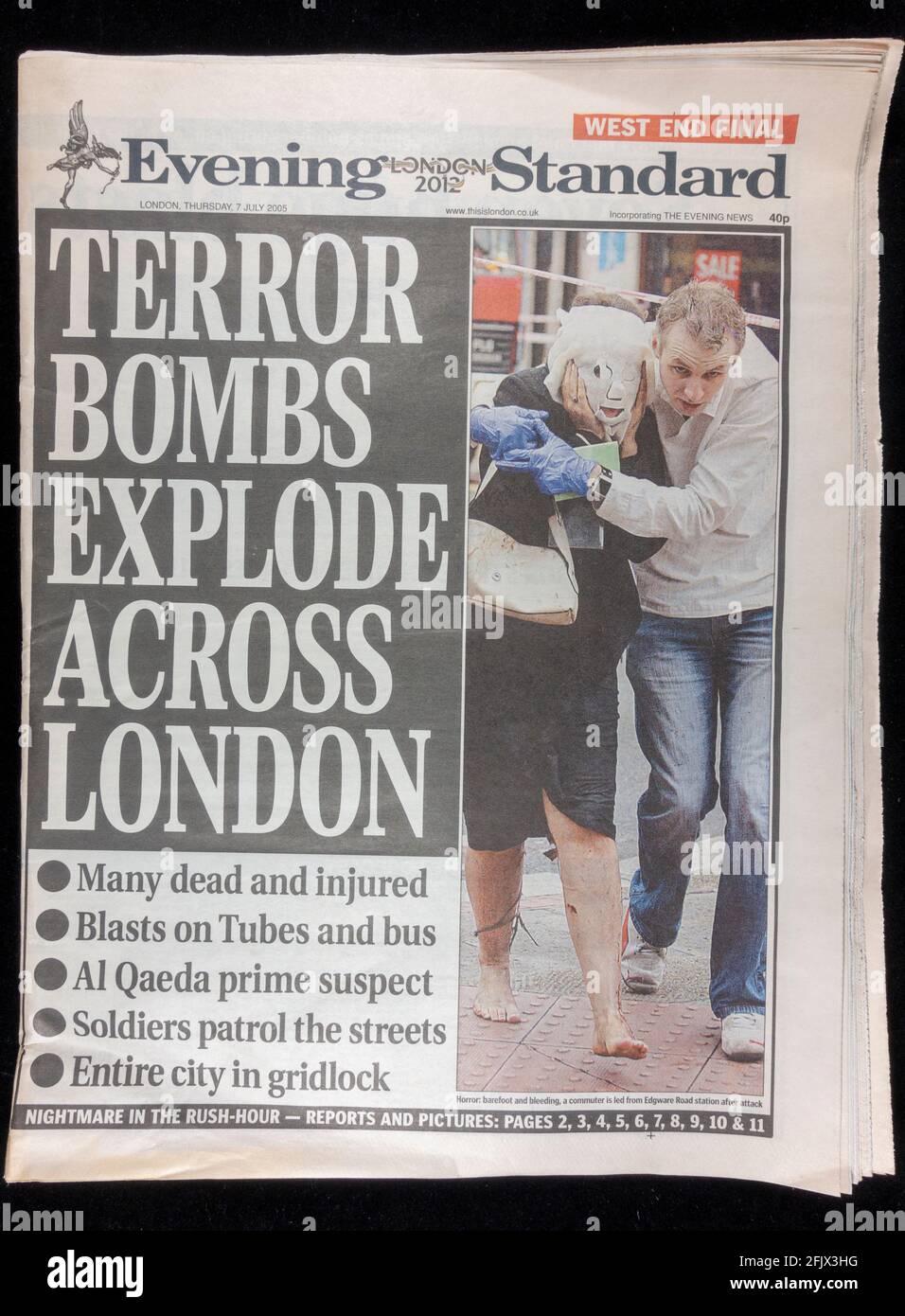 The Evening Standard de Londres le 7 juillet 2005 à la suite des attaques terroristes du matin sur Londres. (VOIR REMARQUES) Banque D'Images