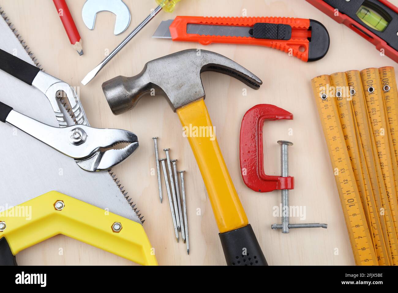 Outils de travail sur bois assortis Banque D'Images