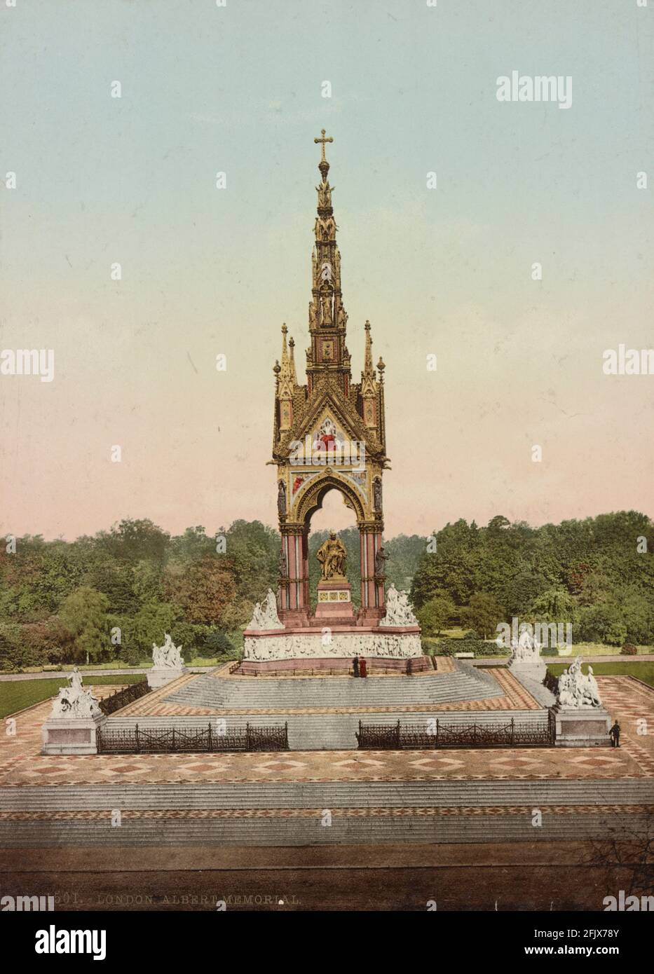 The Albert Memorial à Hyde Park, Londres vers 1890-1900 Banque D'Images