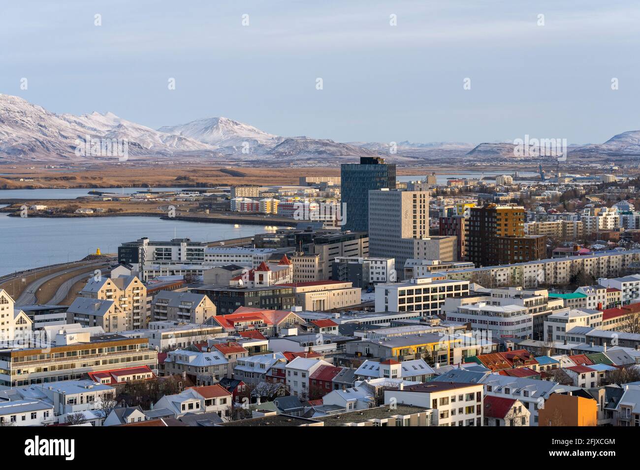 Vue sur Reykjavik en hiver. Banque D'Images