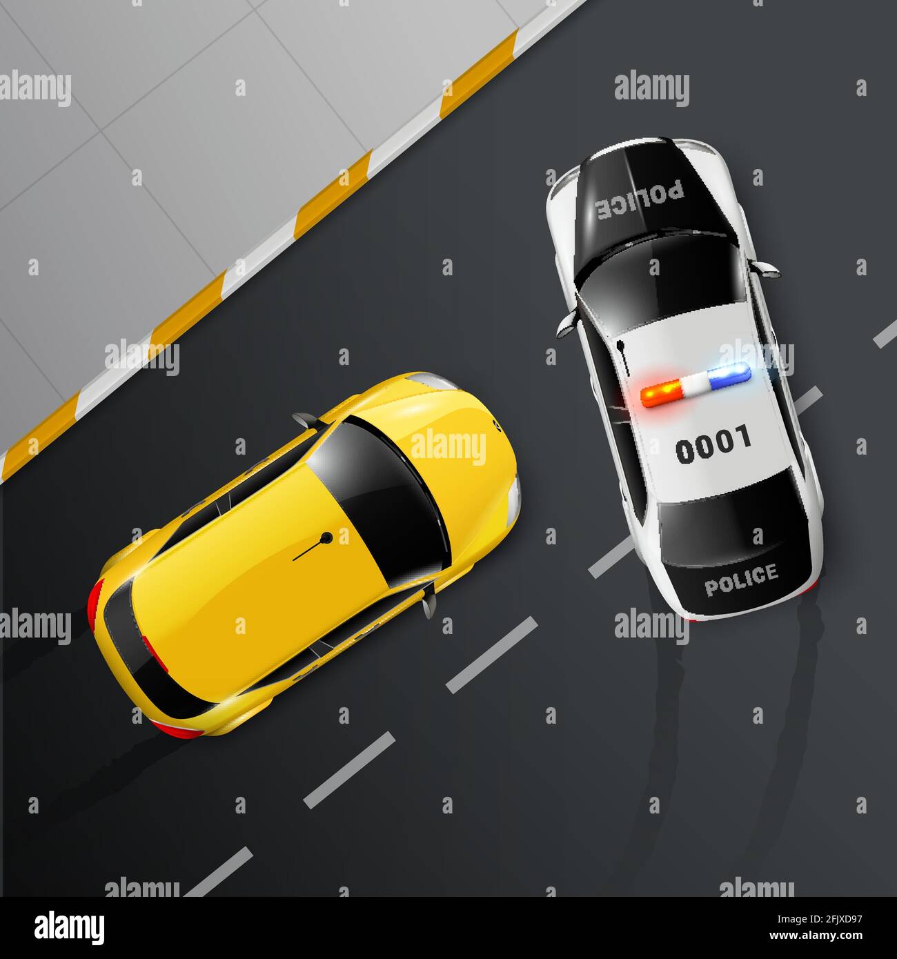 Voitures vue du dessus composition réaliste avec surface de la route et ...