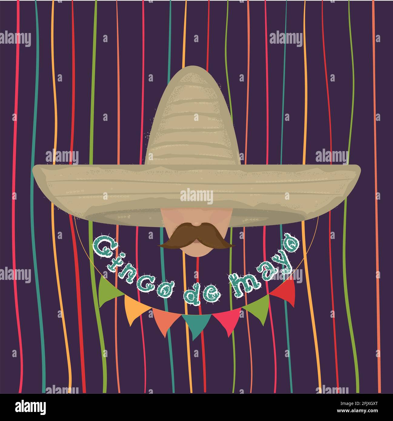 L'homme doit se faire face avec un chapeau et une moustache mexicains traditionnels. Poster Cinco de mayo - Vector Illustration de Vecteur