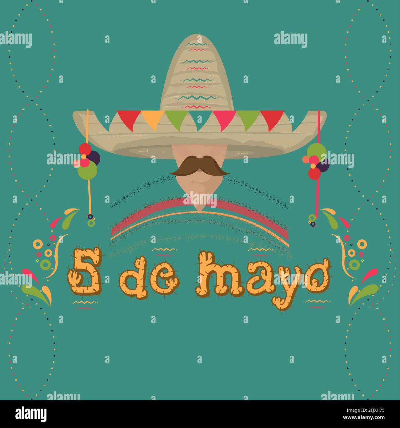 L'homme doit se faire face avec un chapeau et une moustache mexicains traditionnels. Poster Cinco de mayo - Vector Illustration de Vecteur