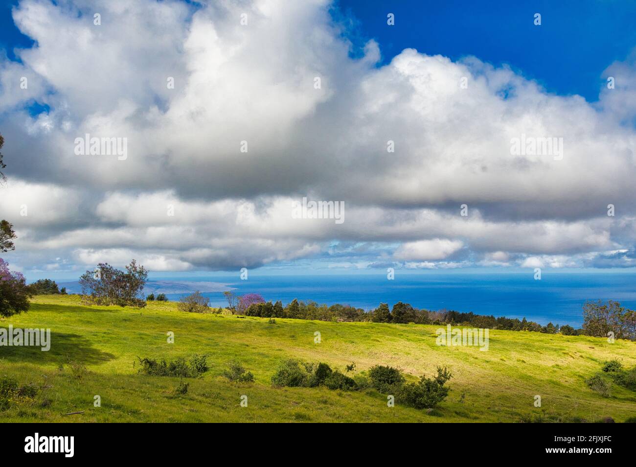 Vue sur la côte ouest de maui depuis le nord du pays de Kula. Banque D'Images
