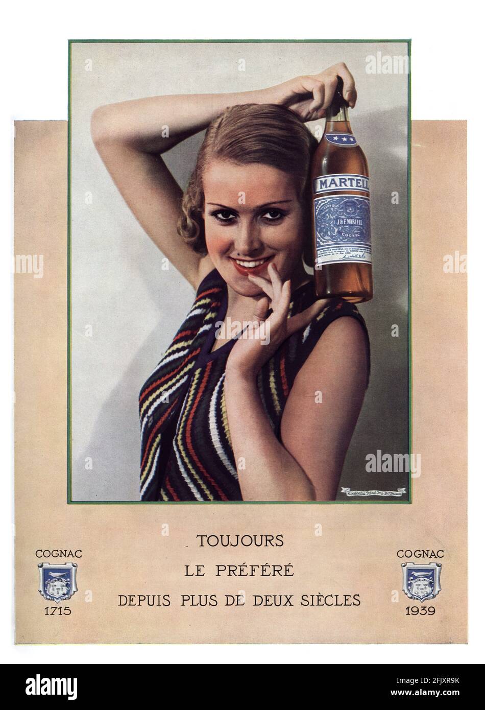 Vintage French 1939 Cognac Martell Publicité (qualité poster A3+, 600 dpi) Banque D'Images
