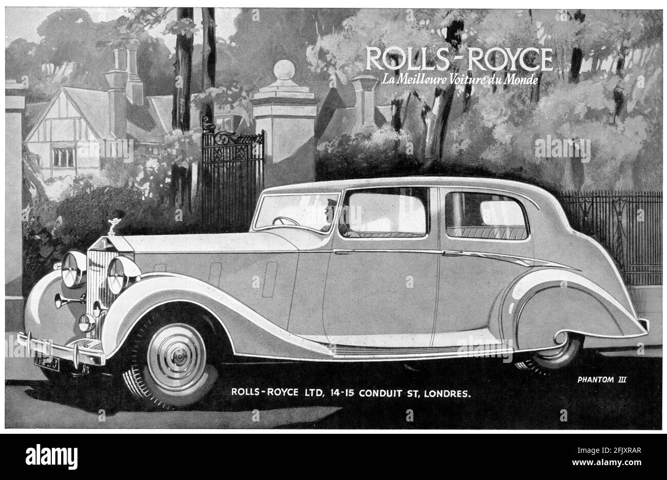 Publicité vintage French Rolls-Royce Phantom III (qualité poster A4+, 600 dpi) Banque D'Images