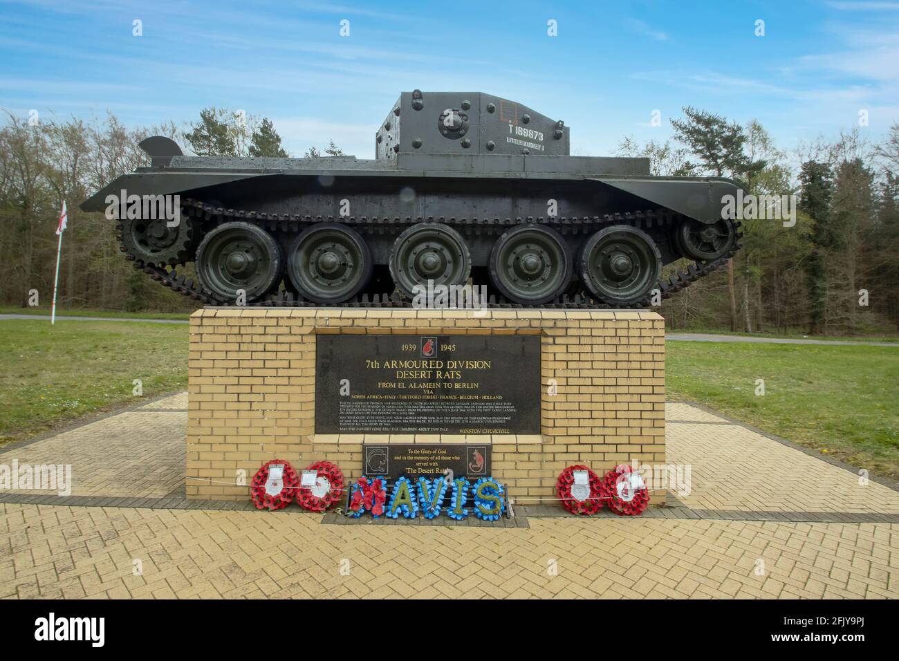 Mémorial des rats du désert (7e Division blindée) à Thetford Forest, Norfolk, Royaume-Uni Banque D'Images