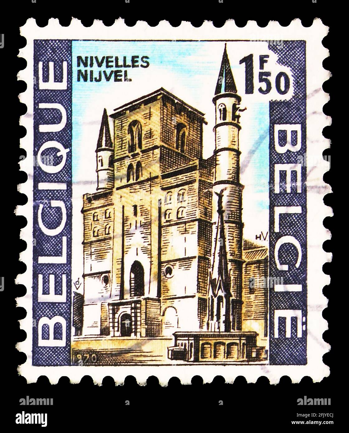 MOSCOU, RUSSIE - 27 SEPTEMBRE 2019: Timbre-poste imprimé en Belgique montre Nijvel, 1.50 fr - franc belge, série Tourisme, vers 1970 Banque D'Images